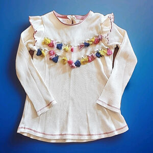 Mud Pie Girls 4T Ruffled Tassel Ribbed Long Sleeve Color Cream